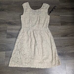 My Michelle Womens 7 Fit & Flare Dress Cream Floral Lace Sleeveless Scoop Neck